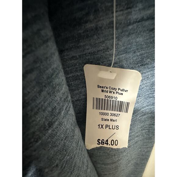NWT LL Bean Cozy 1X Funnel Neck Pullover Marked Blue NWT Thumb holes - Picture 4 of 11
